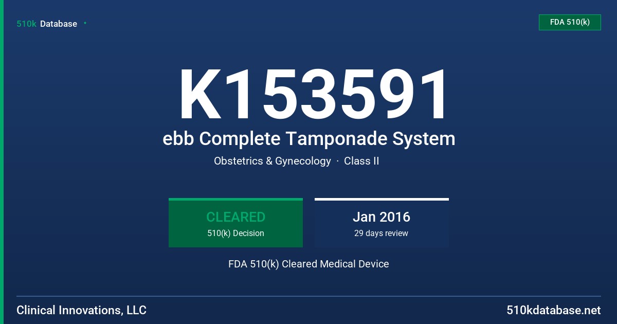 K153591 ebb Complete Tamponade System FDA 510(k) Cleared Medical Device