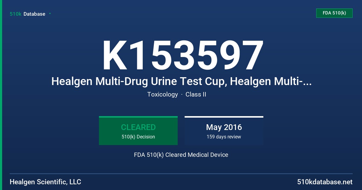 K153597 Healgen Multi-Drug Urine Test Cup, Healgen Multi-Drug Urine Test Dip Card FDA 510(k) Cleared Medical Device