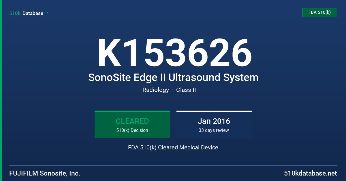 K153626 SonoSite Edge II Ultrasound System FDA 510(k) Cleared Medical Device