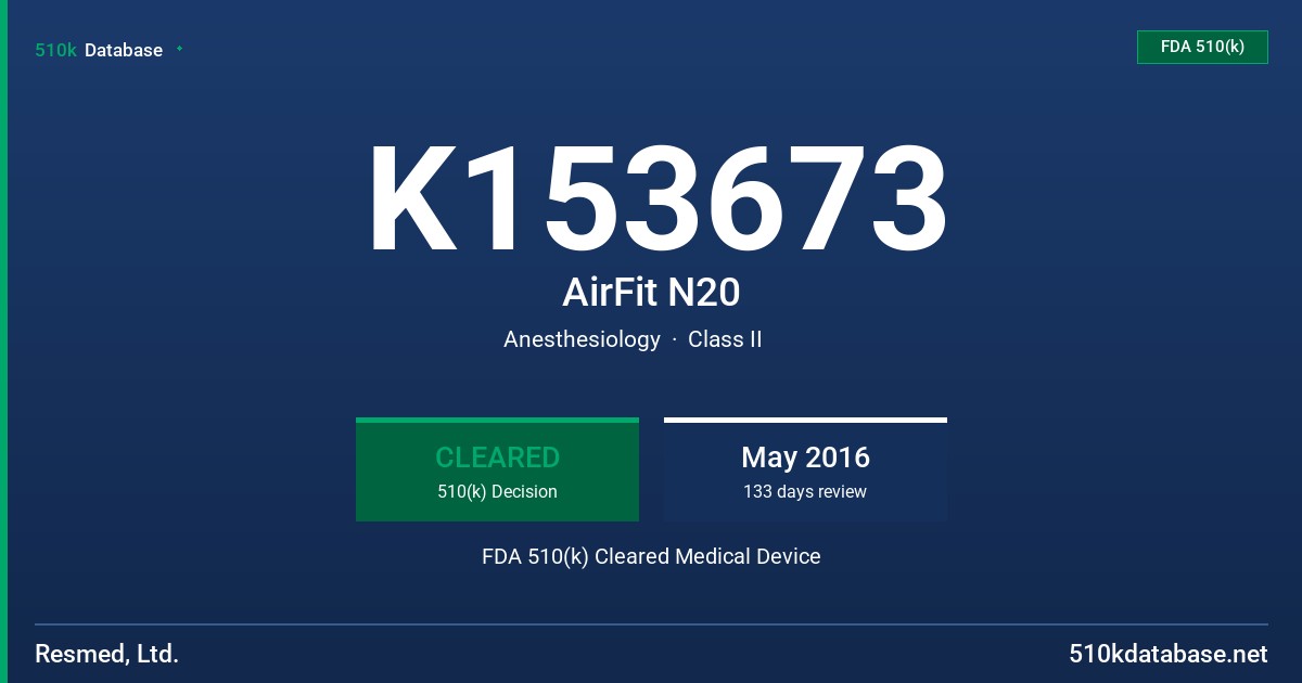 K153673 AirFit N20 FDA 510(k) Cleared Medical Device