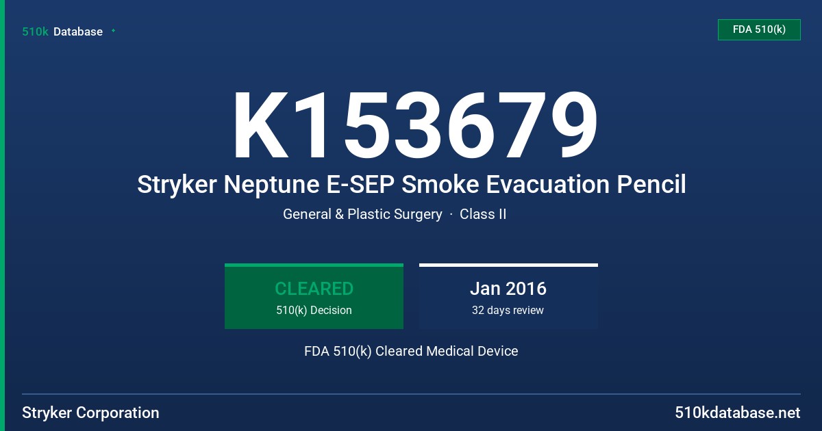 K153679 Stryker Neptune E-SEP Smoke Evacuation Pencil FDA 510(k) Cleared Medical Device