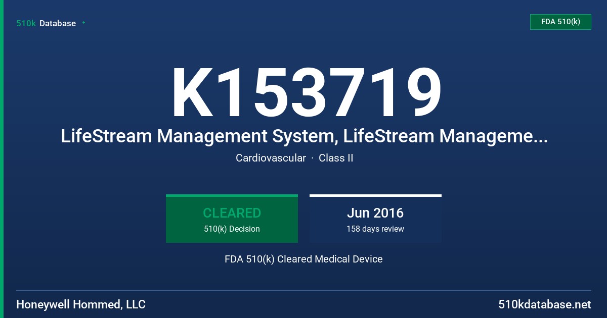 K153719 LifeStream Management System, LifeStream Management Suite, LifeStream Patient Manager, LifeStream Manager, LifeStream Web Manager, LifeStream FDA 510(k) Cleared Medical Device