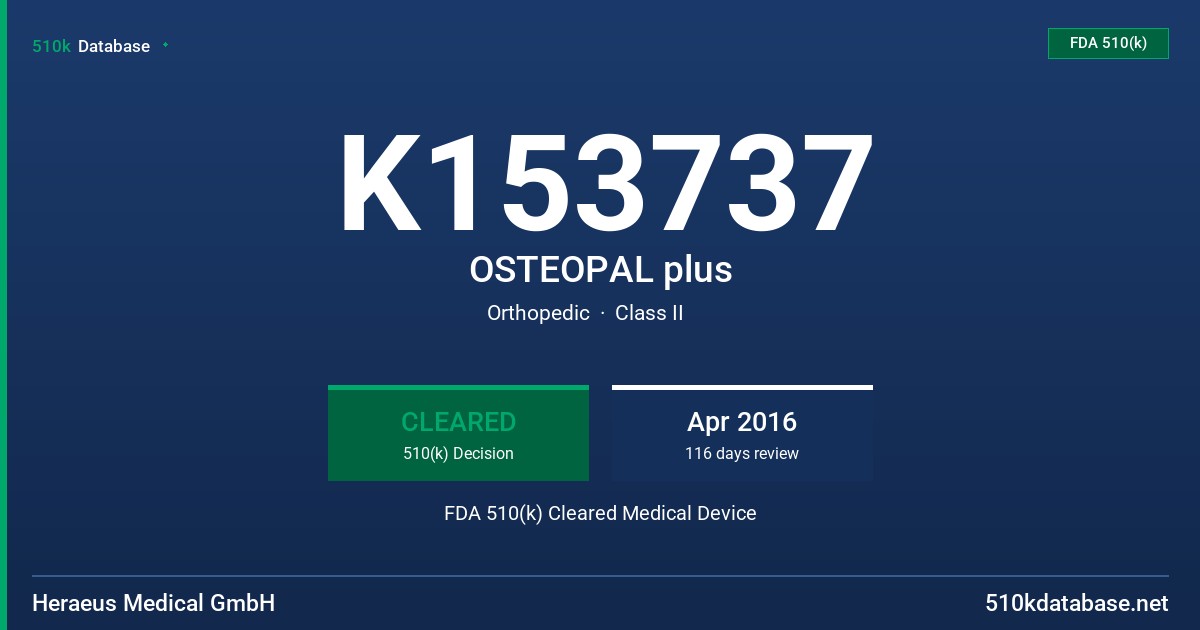 K153737 OSTEOPAL plus FDA 510(k) Cleared Medical Device