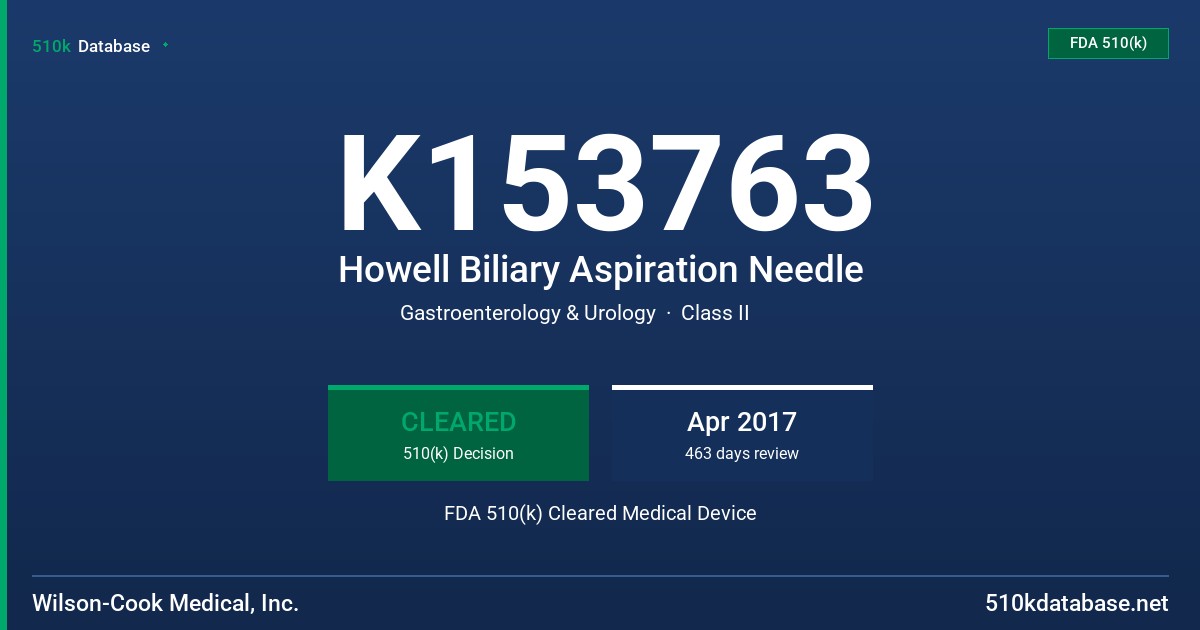 K153763 Howell Biliary Aspiration Needle FDA 510(k) Cleared Medical Device