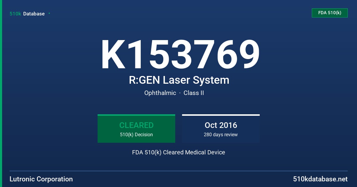 K153769 R:GEN Laser System FDA 510(k) Cleared Medical Device