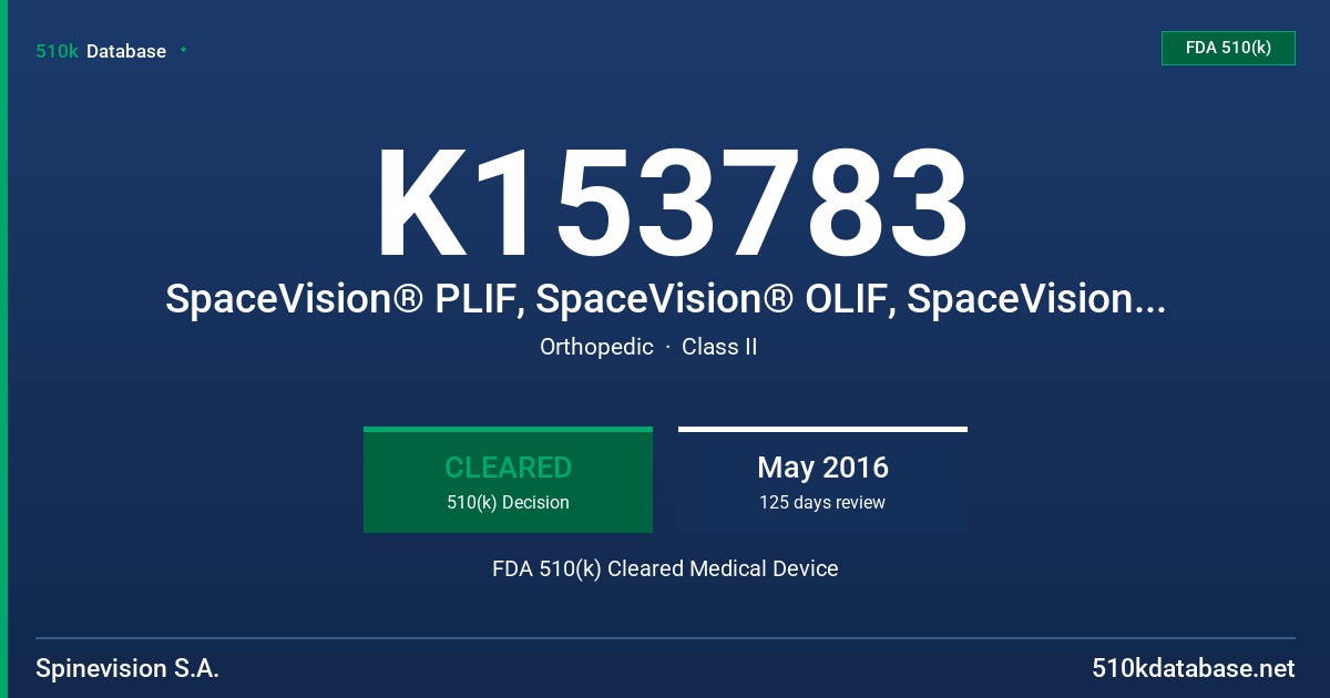 K153783 SpaceVision® PLIF, SpaceVision® OLIF, SpaceVision® TLIF FDA 510(k) Cleared Medical Device