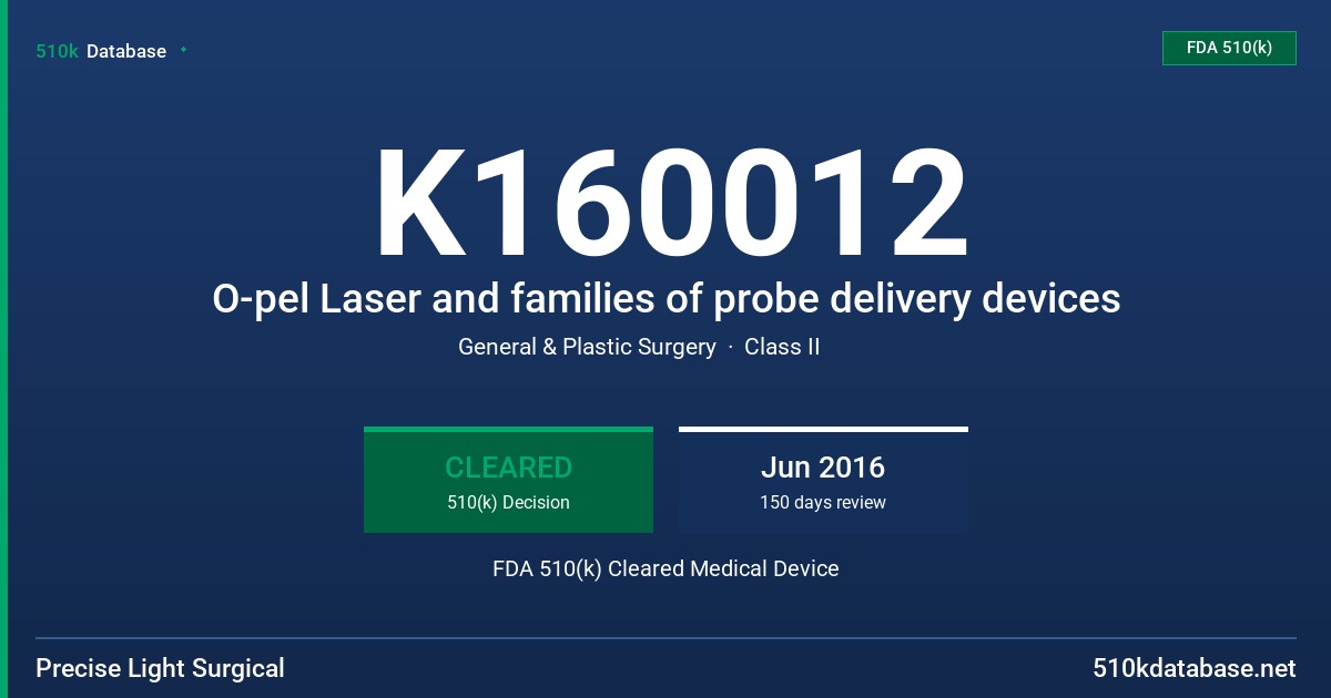 K160012 O-pel Laser and families of probe delivery devices FDA 510(k) Cleared Medical Device