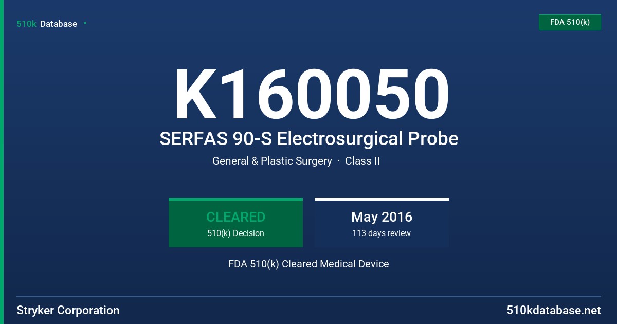 K160050 SERFAS 90-S Electrosurgical Probe FDA 510(k) Cleared Medical Device