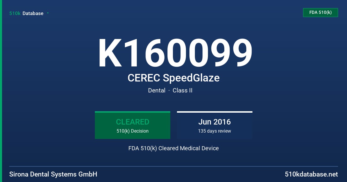 K160099 CEREC SpeedGlaze FDA 510(k) Cleared Medical Device