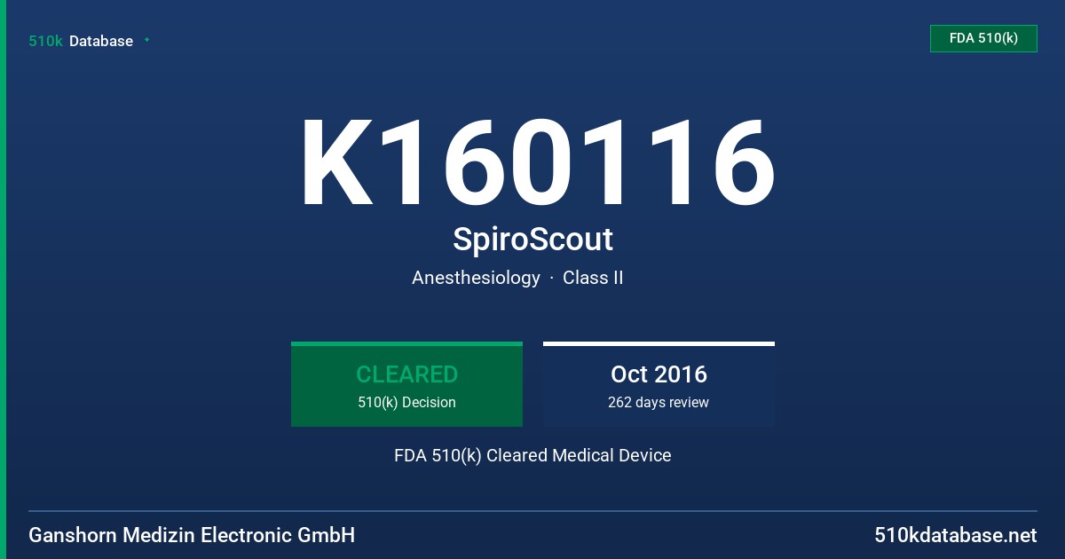 K160116 SpiroScout FDA 510(k) Cleared Medical Device
