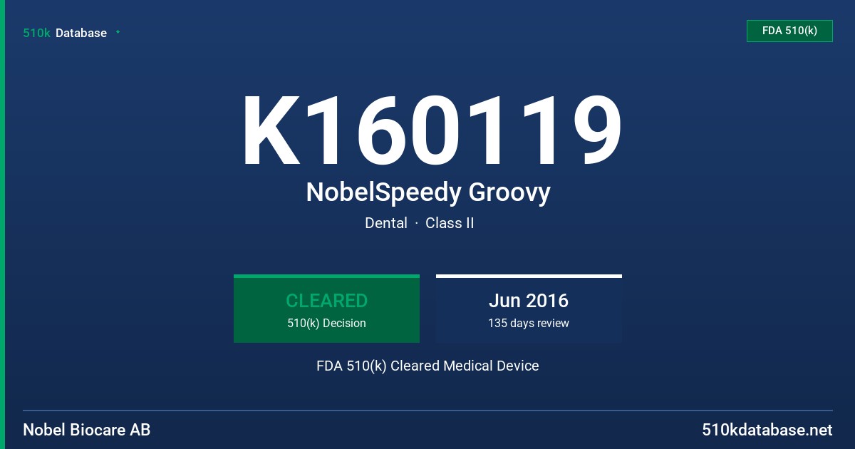 K160119 NobelSpeedy Groovy FDA 510(k) Cleared Medical Device