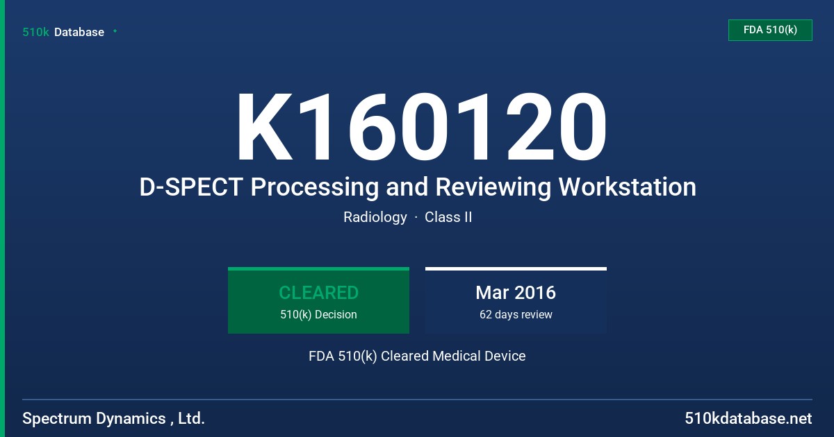 K160120 D-SPECT Processing and Reviewing Workstation FDA 510(k) Cleared Medical Device