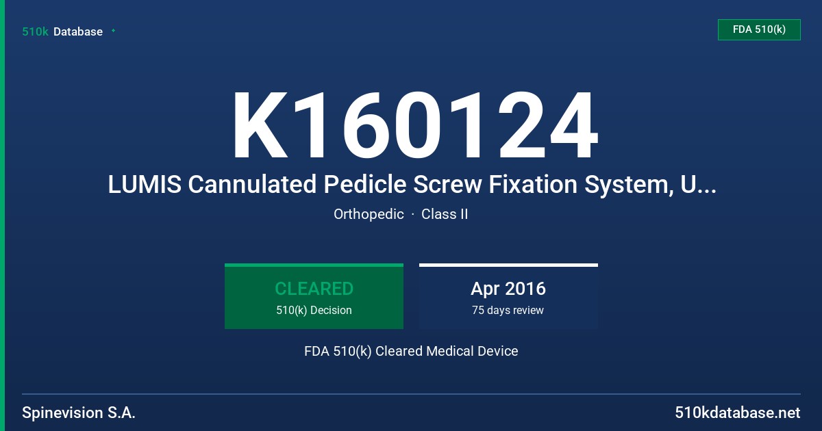K160124 LUMIS Cannulated Pedicle Screw Fixation System, U.L.I.S. Pedicle Screw Fixation System FDA 510(k) Cleared Medical Device
