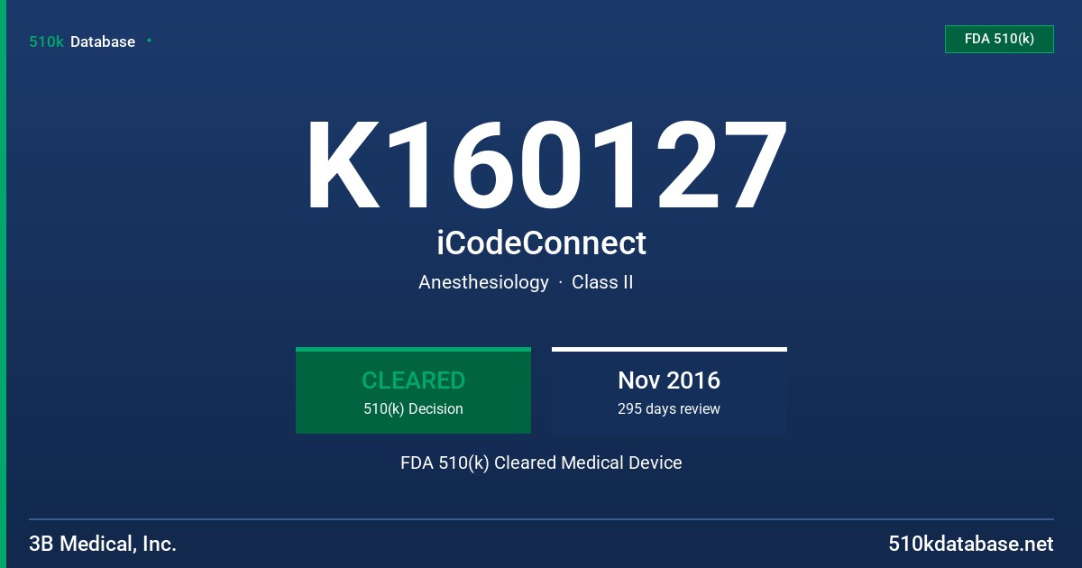 K160127 iCodeConnect FDA 510(k) Cleared Medical Device