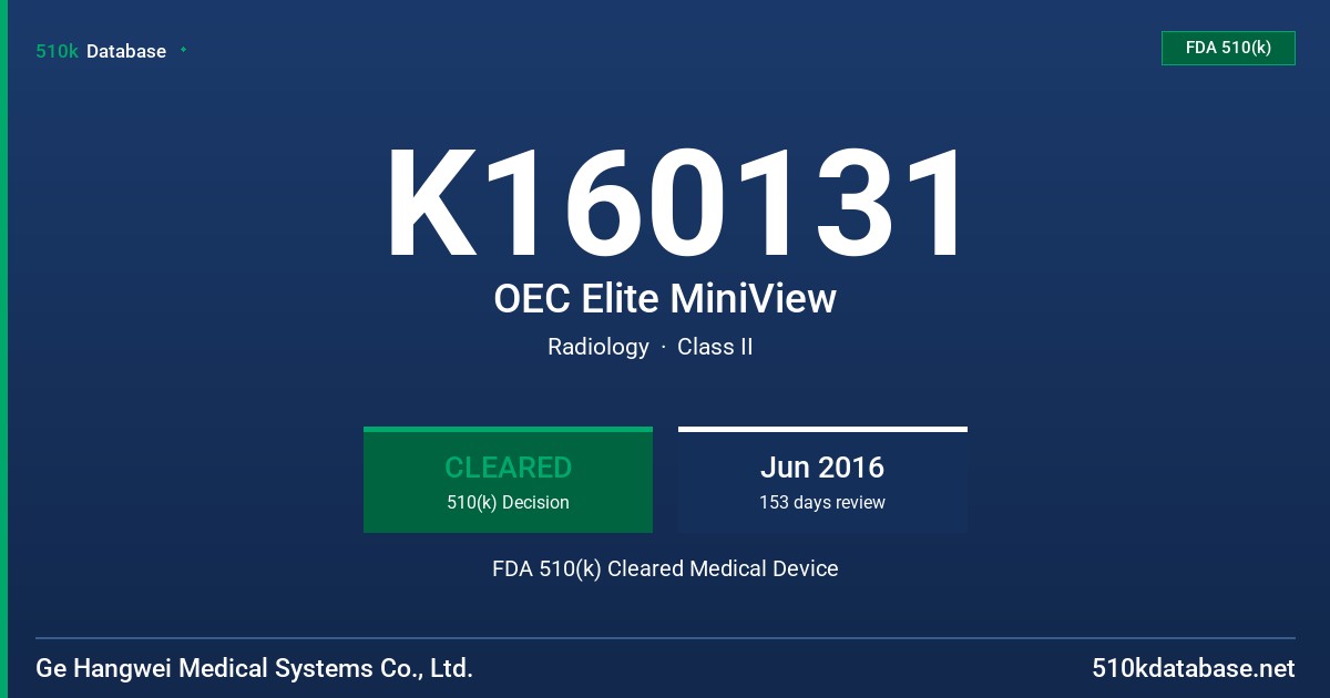 K160131 OEC Elite MiniView FDA 510(k) Cleared Medical Device
