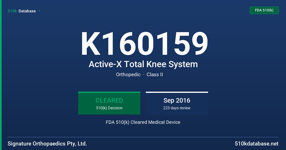 K160159 Active-X Total Knee System FDA 510(k) Cleared Medical Device