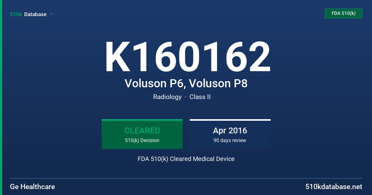 K160162 Voluson P6, Voluson P8 FDA 510(k) Cleared Medical Device