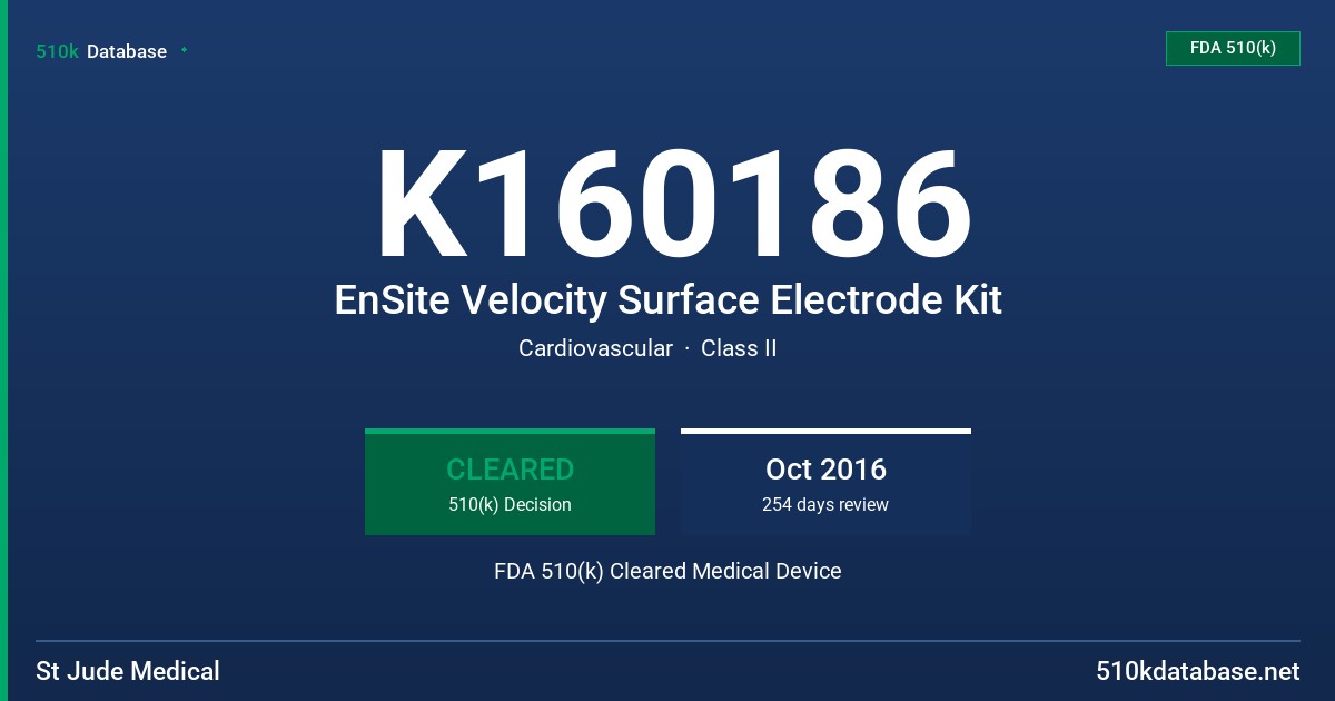 K160186 EnSite Velocity Surface Electrode Kit FDA 510(k) Cleared Medical Device