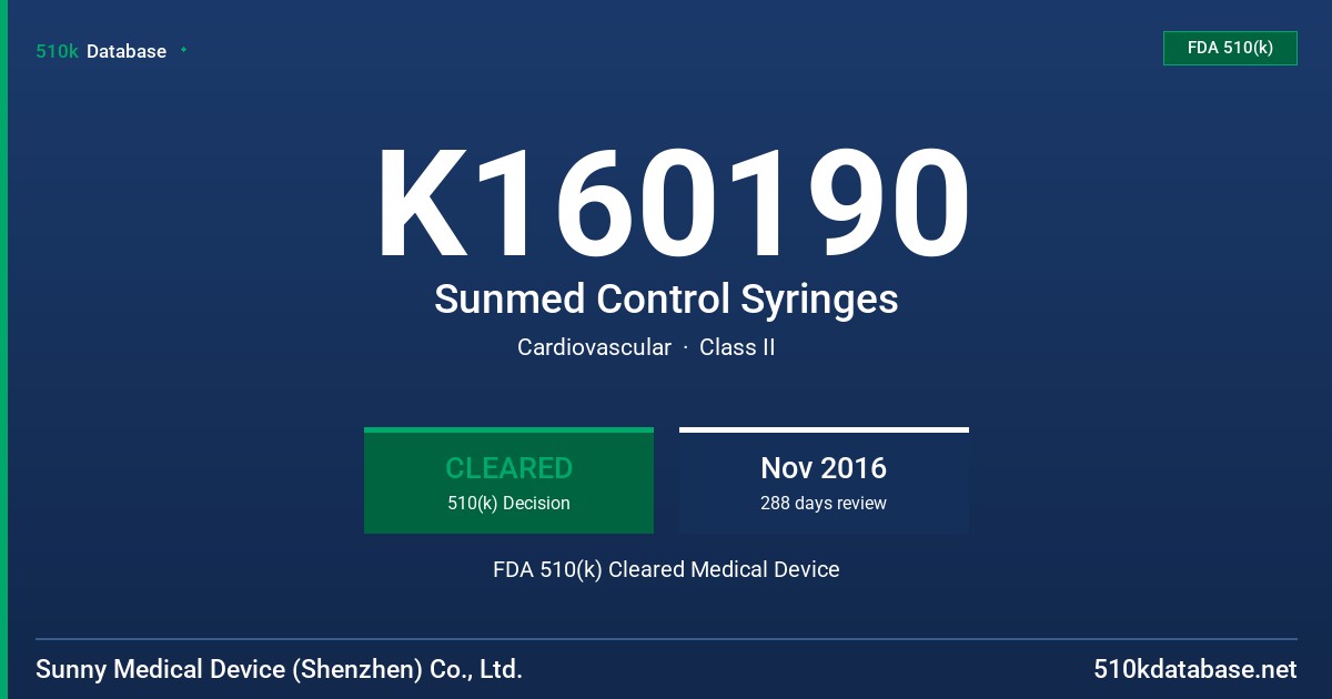 K160190 Sunmed Control Syringes FDA 510(k) Cleared Medical Device