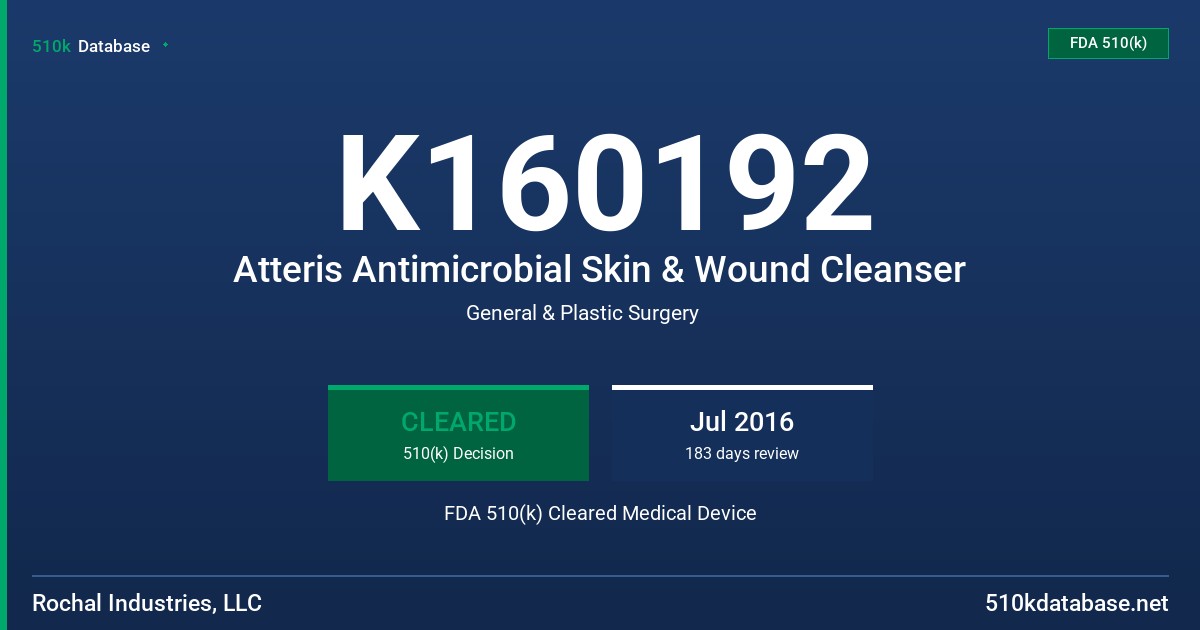 K160192 Atteris Antimicrobial Skin & Wound Cleanser FDA 510(k) Cleared Medical Device