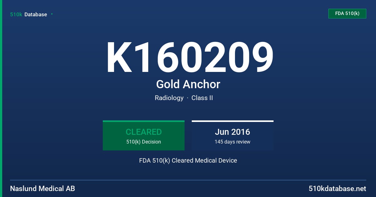 K160209 Gold Anchor FDA 510(k) Cleared Medical Device