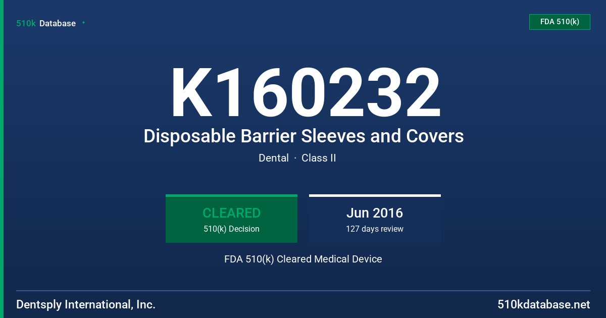 K160232 Disposable Barrier Sleeves and Covers FDA 510(k) Cleared Medical Device