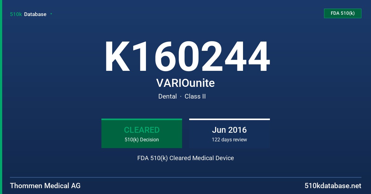 K160244 VARIOunite FDA 510(k) Cleared Medical Device