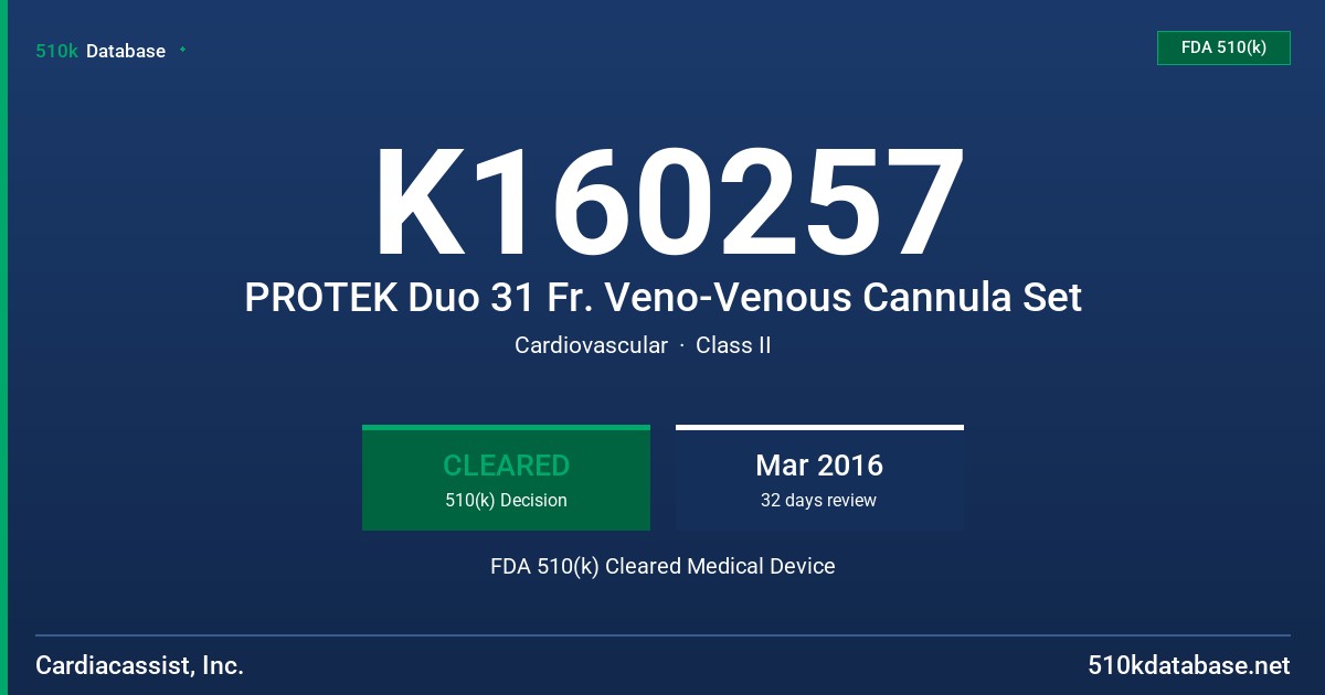 K160257 PROTEK Duo 31 Fr. Veno-Venous Cannula Set FDA 510(k) Cleared Medical Device