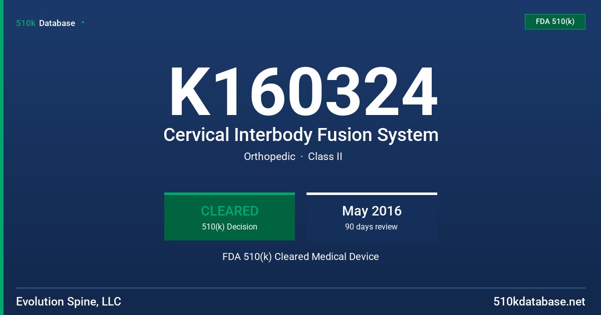 K160324 Cervical Interbody Fusion System FDA 510(k) Cleared Medical Device