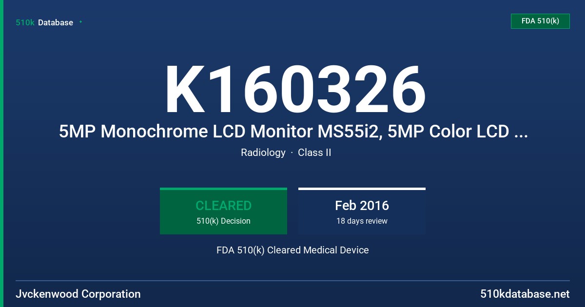 K160326 5MP Monochrome LCD Monitor MS55i2, 5MP Color LCD Monitor CCL550i2 (CL21550) FDA 510(k) Cleared Medical Device