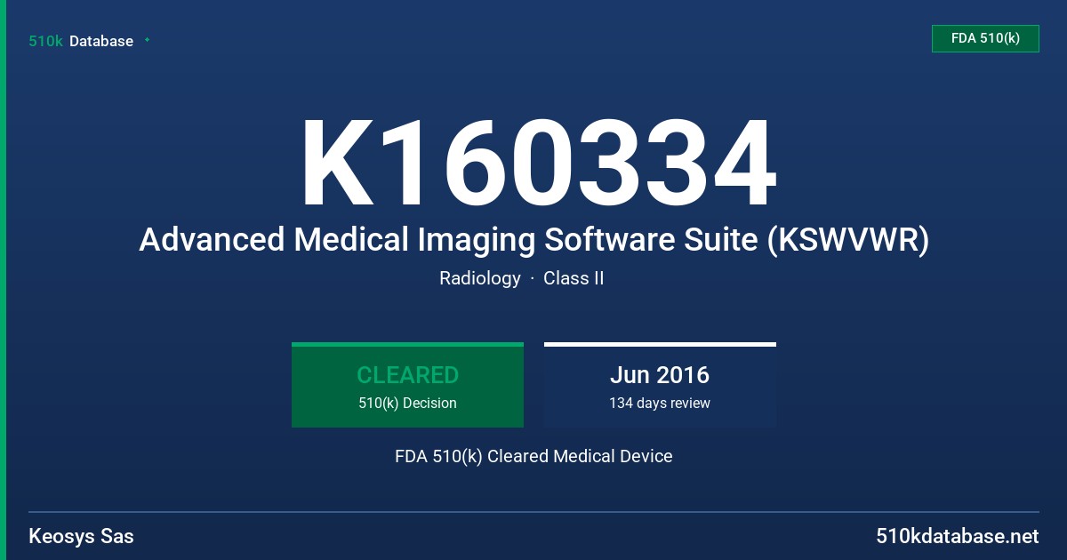K160334 Advanced Medical Imaging Software Suite (KSWVWR) FDA 510(k) Cleared Medical Device
