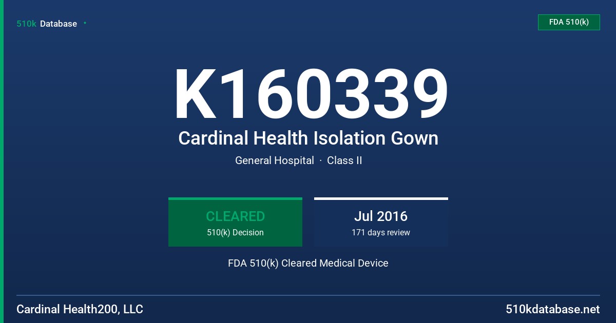 K160339 Cardinal Health Isolation Gown FDA 510(k) Cleared Medical Device