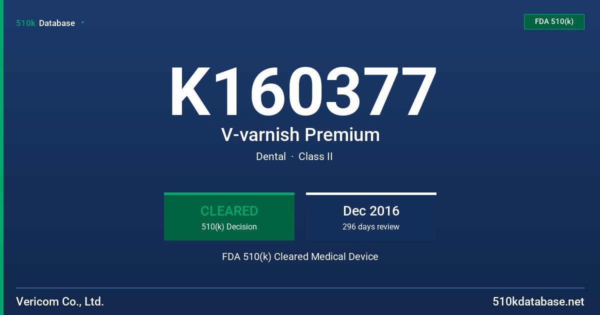 K160377 V-varnish Premium FDA 510(k) Cleared Medical Device