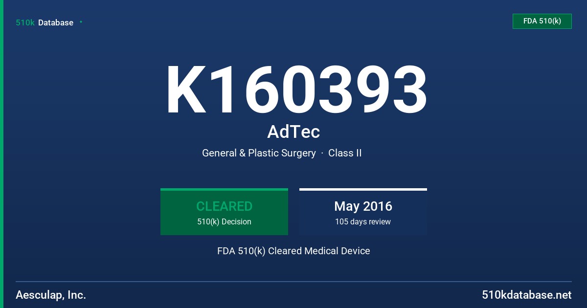 K160393 AdTec FDA 510(k) Cleared Medical Device