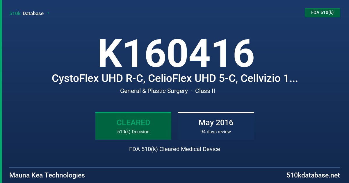 K160416 CystoFlex UHD R-C, CelioFlex UHD 5-C, Cellvizio 100 Series (800) with Confocal Miniprobes FDA 510(k) Cleared Medical Device