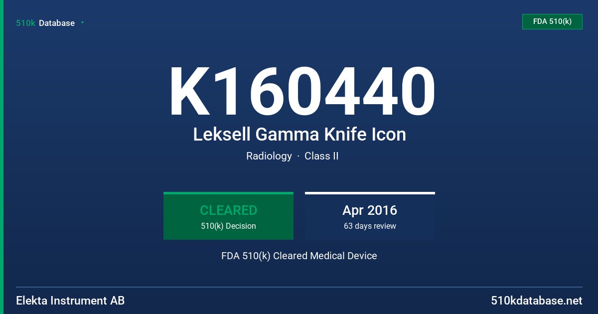 K160440 Leksell Gamma Knife Icon FDA 510(k) Cleared Medical Device