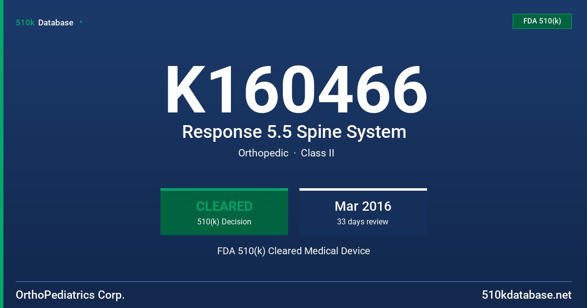 K160466 Response 5.5 Spine System FDA 510(k) Cleared Medical Device