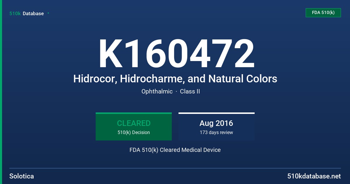 K160472 Hidrocor, Hidrocharme, and Natural Colors FDA 510(k) Cleared Medical Device