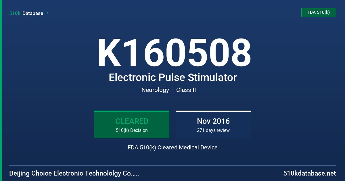 K160508 Electronic Pulse Stimulator FDA 510(k) Cleared Medical Device