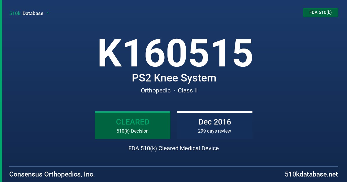K160515 PS2 Knee System FDA 510(k) Cleared Medical Device
