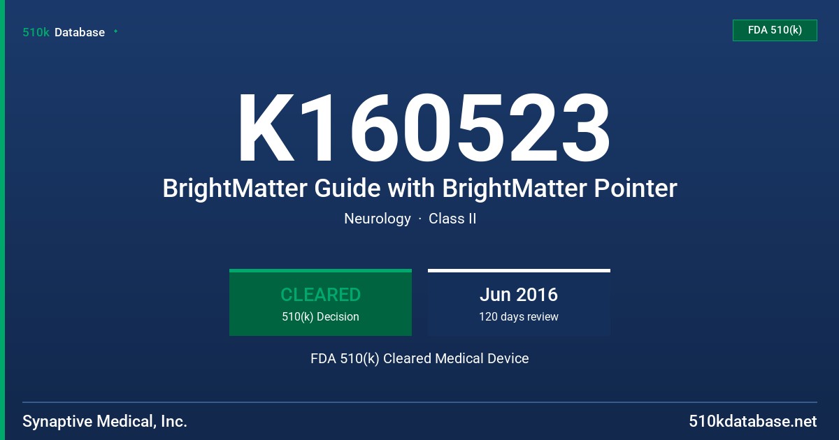 K160523 BrightMatter Guide with BrightMatter Pointer FDA 510(k) Cleared Medical Device