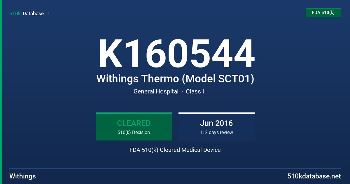 K160544 Withings Thermo (Model SCT01) FDA 510(k) Cleared Medical Device