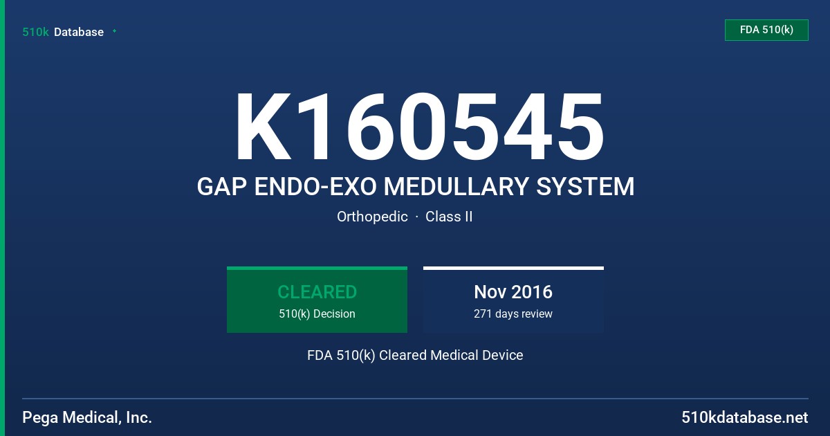 K160545 GAP ENDO-EXO MEDULLARY SYSTEM FDA 510(k) Cleared Medical Device