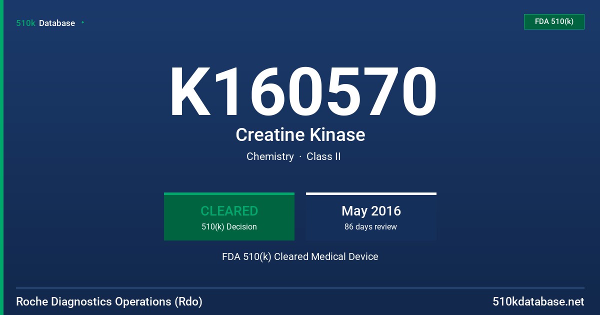 K160570 Creatine Kinase FDA 510(k) Cleared Medical Device