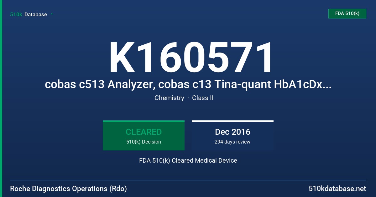 K160571 cobas c513 Analyzer, cobas c13 Tina-quant HbA1cDx Gen.3 Assay FDA 510(k) Cleared Medical Device
