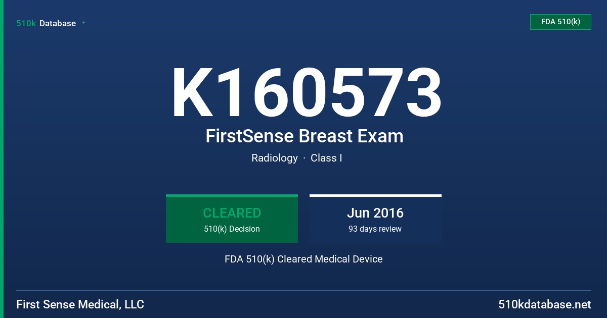 K160573 FirstSense Breast Exam FDA 510(k) Cleared Medical Device