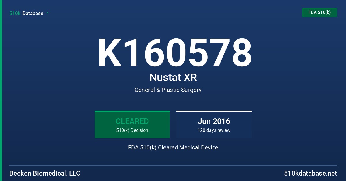K160578 Nustat XR FDA 510(k) Cleared Medical Device