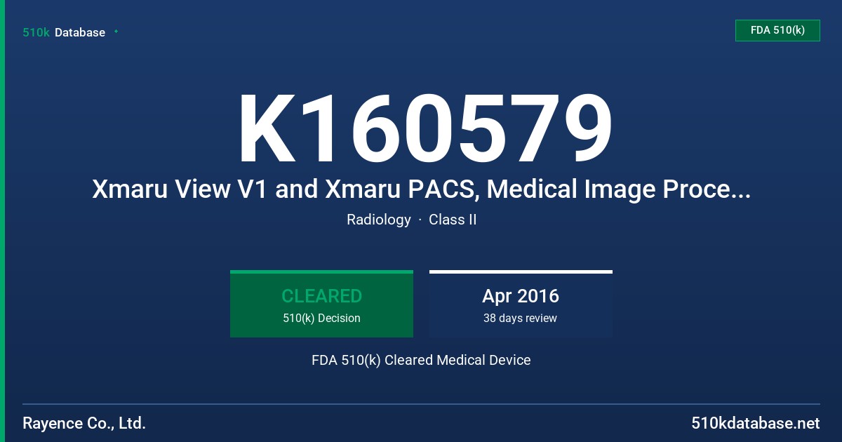 K160579 Xmaru View V1 and Xmaru PACS, Medical Image Processing Software FDA 510(k) Cleared Medical Device