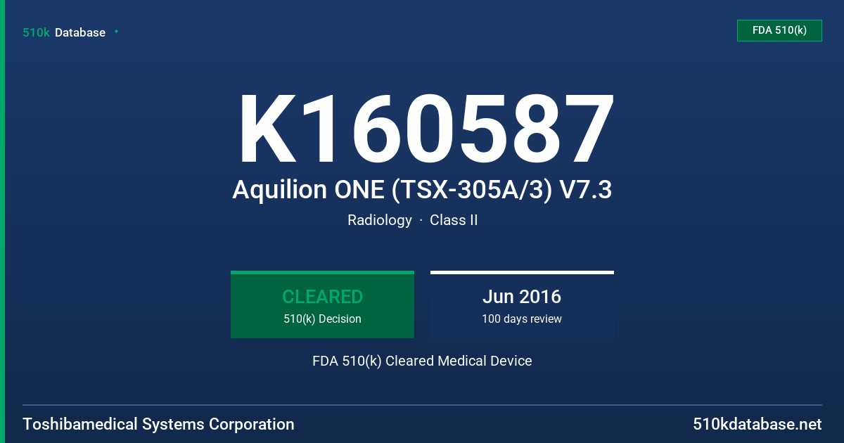 K160587 Aquilion ONE (TSX-305A/3) V7.3 FDA 510(k) Cleared Medical Device
