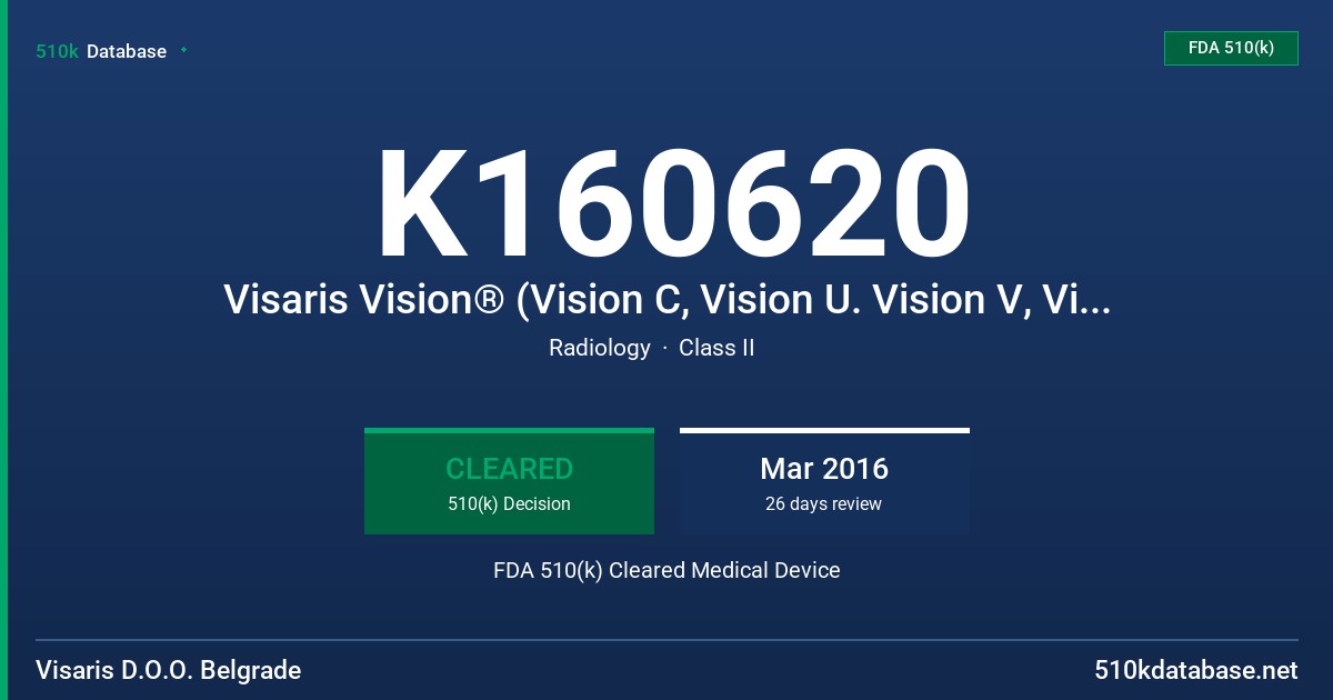K160620 Visaris Vision® (Vision C, Vision U. Vision V, Vision X) FDA 510(k) Cleared Medical Device